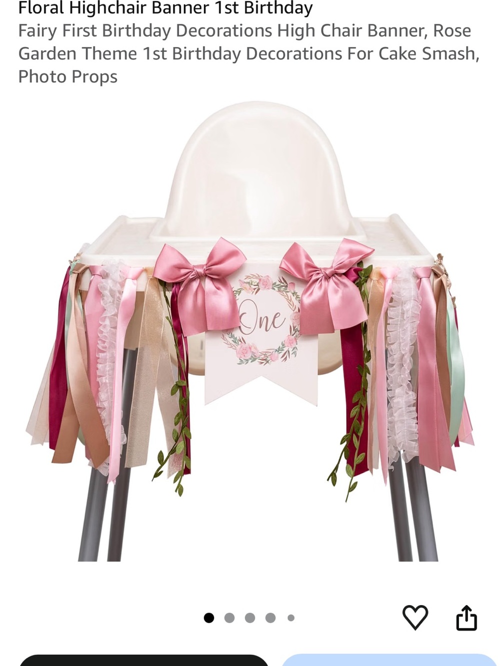 Floral Pink Highchair Banner - First Birthday One year old birthday